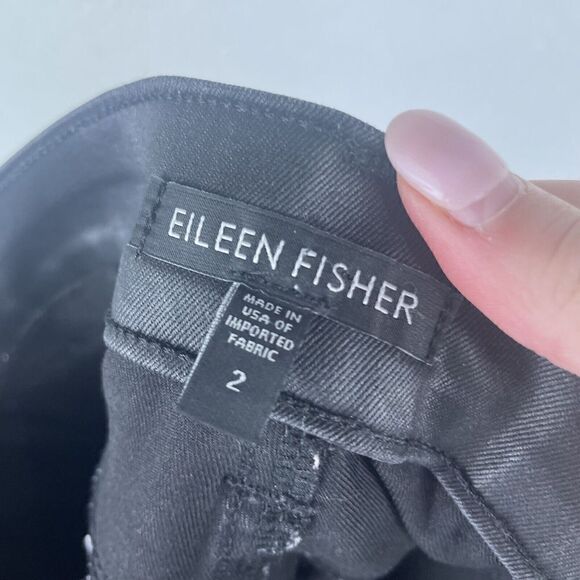 Eileen Fisher Organic Cotton Coated Shiny  Black Mid-Rise Skinny Jeans  Size 2 - Picture 4 of 7